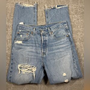 Levi 501 Distressed Boho Raw Hem Blue Jean Women Size 28